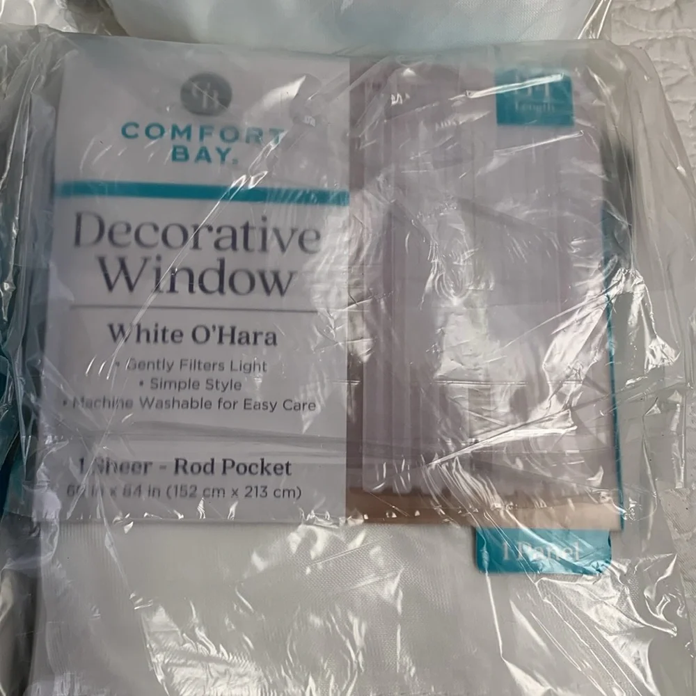 Comfort Bay 4 piece White Decorative sheer Window 60w x 84 L Curtain panels NEW